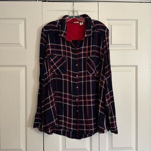Westbound Woman 2X Navy and Red Plaid Button Down Shirt Long Sleeve   G1